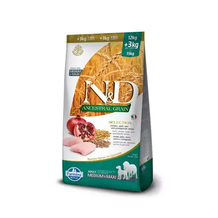 Farmina N&D dog AG SELECTION adult medium & maxi, chicken, spelt, oats & pomegranate 