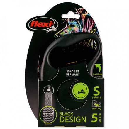 Vodítko Flexi Black Design S - L páska 5 m   ( čierne) 
