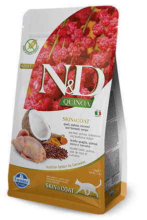 Farmina N&D cat QUINOA (GF) adult, skin & coat, quail & coconut 