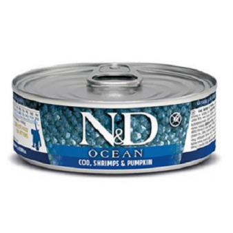 Farmina N&D cat OCEAN tuna, codfish, shrimp & pumpkin kitten konzerva 70 g