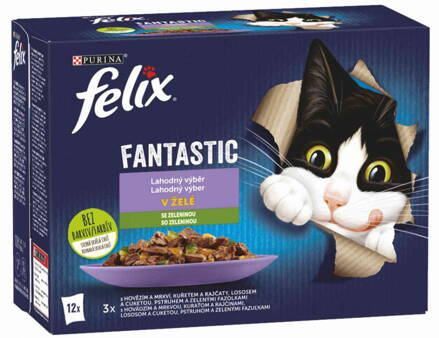 FELIX Fantas 12 x 85g - hovädzie a mrkva /kura a rajčata / losos a cuketa /pstruh a zelená  fazuľka v želé