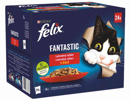 FELIX Fantastic 24 x 85 g - kura/hovädzie/králik/jahňacie v želé