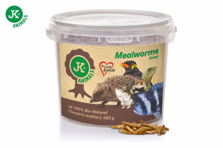 Sušenie múčne červy JK Dried Mealworms vo vedre, 450 g, (Tenebrio Molitor)
